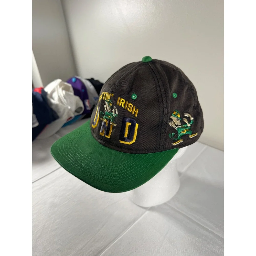 90s Vintage Notre Dame Fighting Irish Snapback Hat Black Green UND Leprechaun